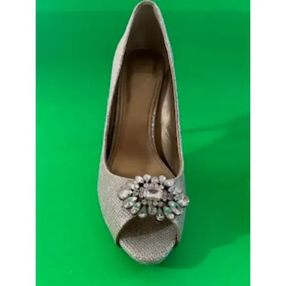 Badgley Mischka Belle Silver 3" Heels Stiletto Pumps Jewel Detail Size 9 - Picture 2 of 9